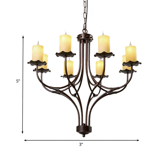 Yellow Glass Hanging Chandelier - Country Bronze Candle Design For Living Room 8 Lights Pendant