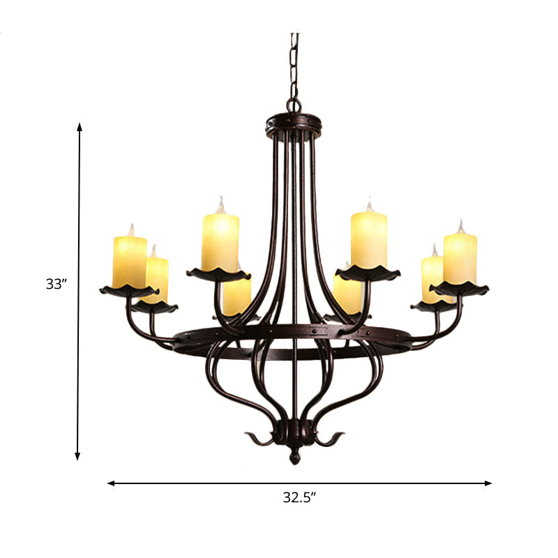 Yellow Glass Chandelier Lamp: Country Dining Room Pendant Lighting (8 Lights) In Bronze