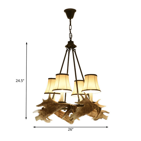 Rustic Resin Dining Room Chandelier - Tapered Design 4 Lights Beige Hanging Fixture With Fabric