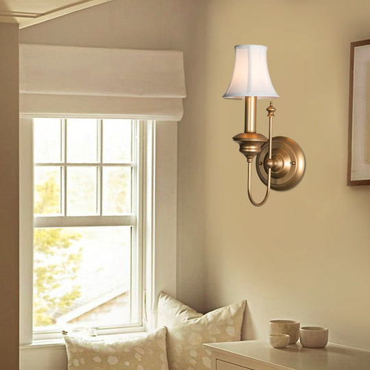 Gold Metal Sconce 1-Light Rustic Wall Mounted Light Fixture With Bell Shade For Bedroom