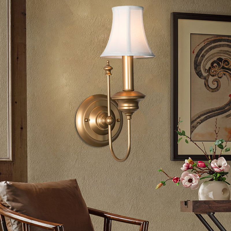 Gold Metal Sconce 1-Light Rustic Wall Mounted Light Fixture With Bell Shade For Bedroom