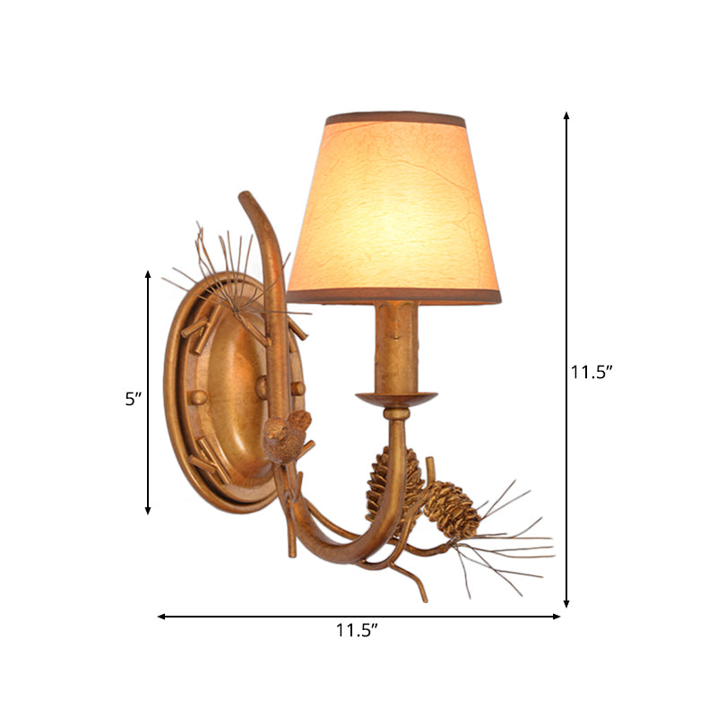 Vintage Metal Cone Sconce With Bird Accent And 1 Light In Bronze - Indoor Wall Mounted Lamp