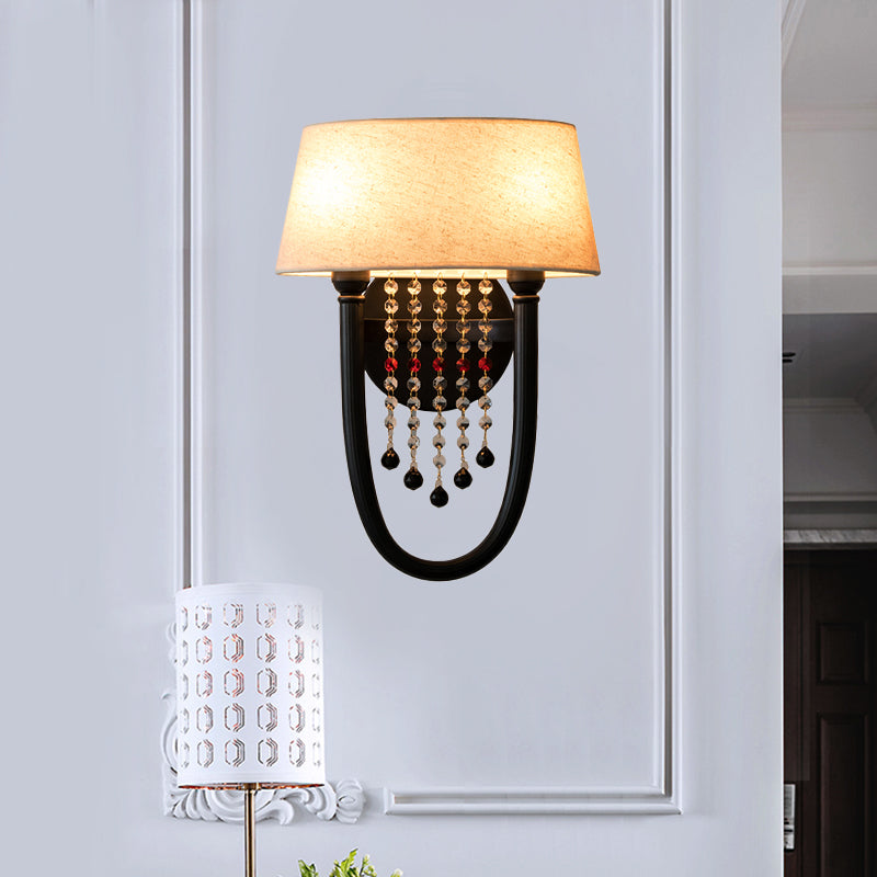 Rustic 2-Light Drum Metal Wall Sconce With Fabric Shade - Perfect For Living Room Lighting