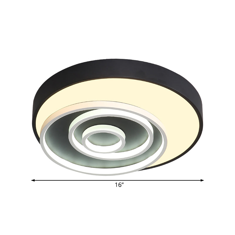 Modern Black LED Flush Mount Bedroom Lamp with Acrylic Circle Shade, 16"/19.5" Wide