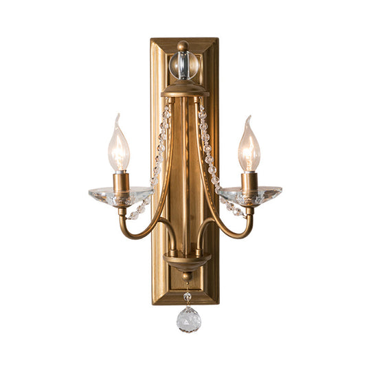 Rustic Metal Wall Sconce Lamp With Silver/Gold Finish Clear Crystal Drop And 2 Lights For Indoor