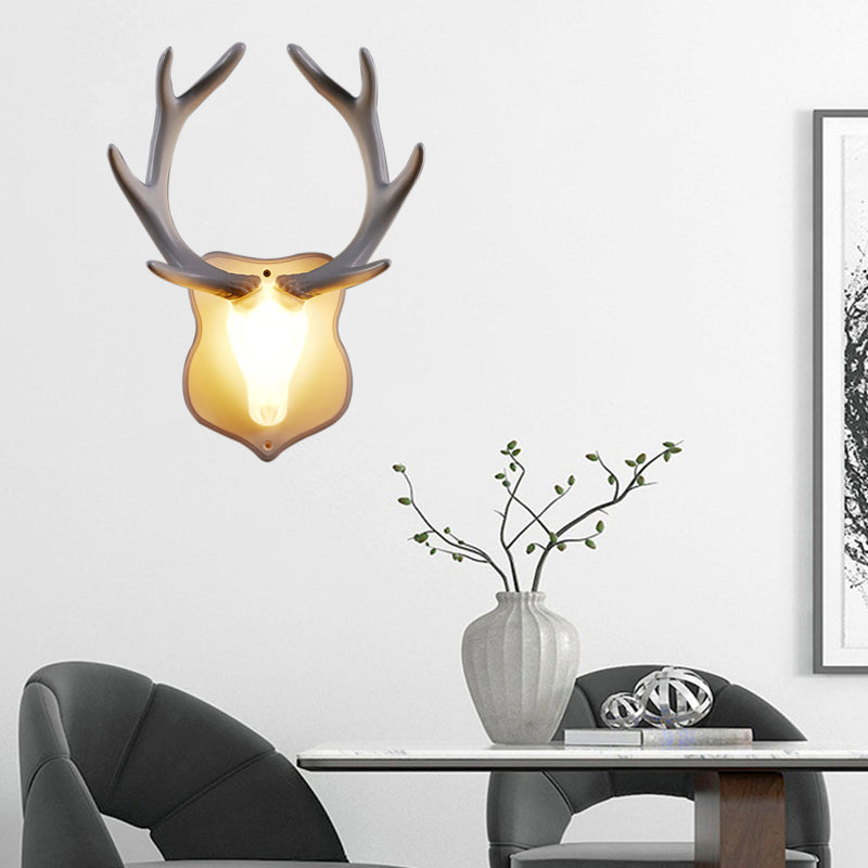 Rustic Resin Deer Led Wall Sconce In White/Blue With Black/White Mounting - Perfect For Living Room