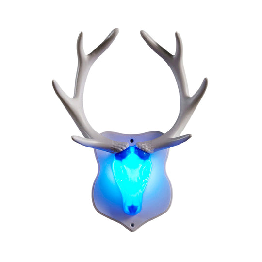 Rustic Resin Deer Led Wall Sconce In White/Blue With Black/White Mounting - Perfect For Living Room