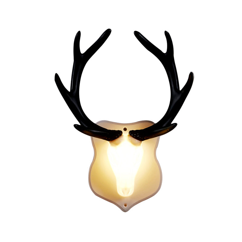 Rustic Resin Deer Led Wall Sconce In White/Blue With Black/White Mounting - Perfect For Living Room