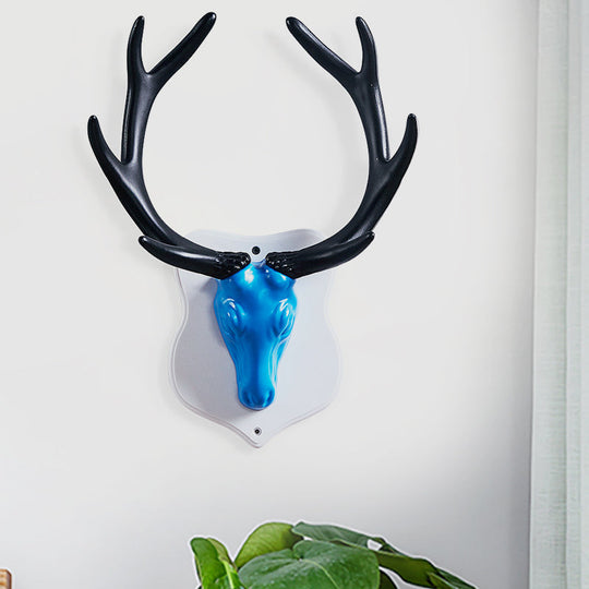 Rustic Resin Deer Led Wall Sconce In White/Blue With Black/White Mounting - Perfect For Living Room