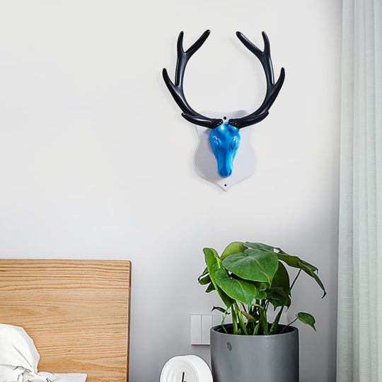 Rustic Resin Deer Led Wall Sconce In White/Blue With Black/White Mounting - Perfect For Living Room