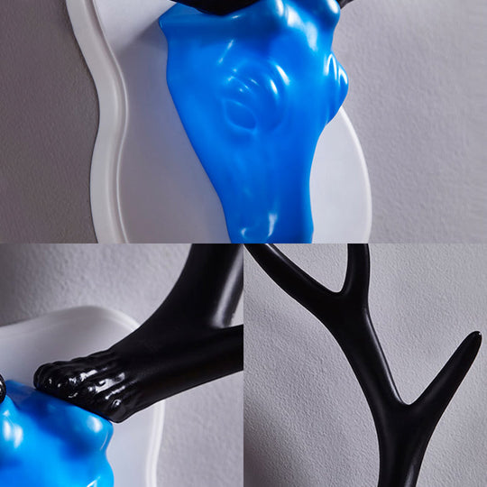 Rustic Resin Deer Led Wall Sconce In White/Blue With Black/White Mounting - Perfect For Living Room