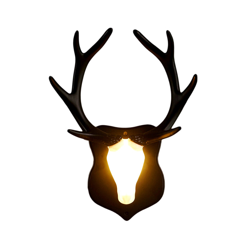 Country White/Blue Led Deer Wall Lamp: Rustic Resin Sconce Light For Living Room With Antler Design