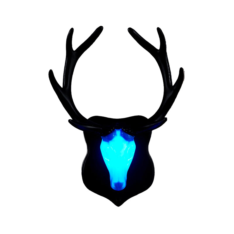 Country White/Blue Led Deer Wall Lamp: Rustic Resin Sconce Light For Living Room With Antler Design