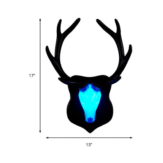 Country White/Blue Led Deer Wall Lamp: Rustic Resin Sconce Light For Living Room With Antler Design