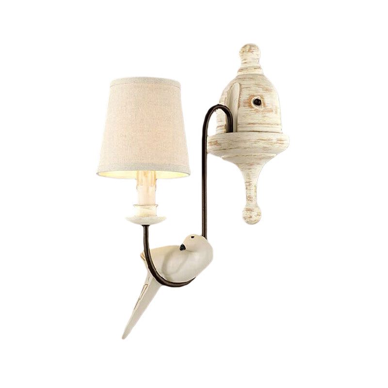 Tapered Country Metal Wall Lamp With Bird Accents - Bedroom Sconce Light Fixture