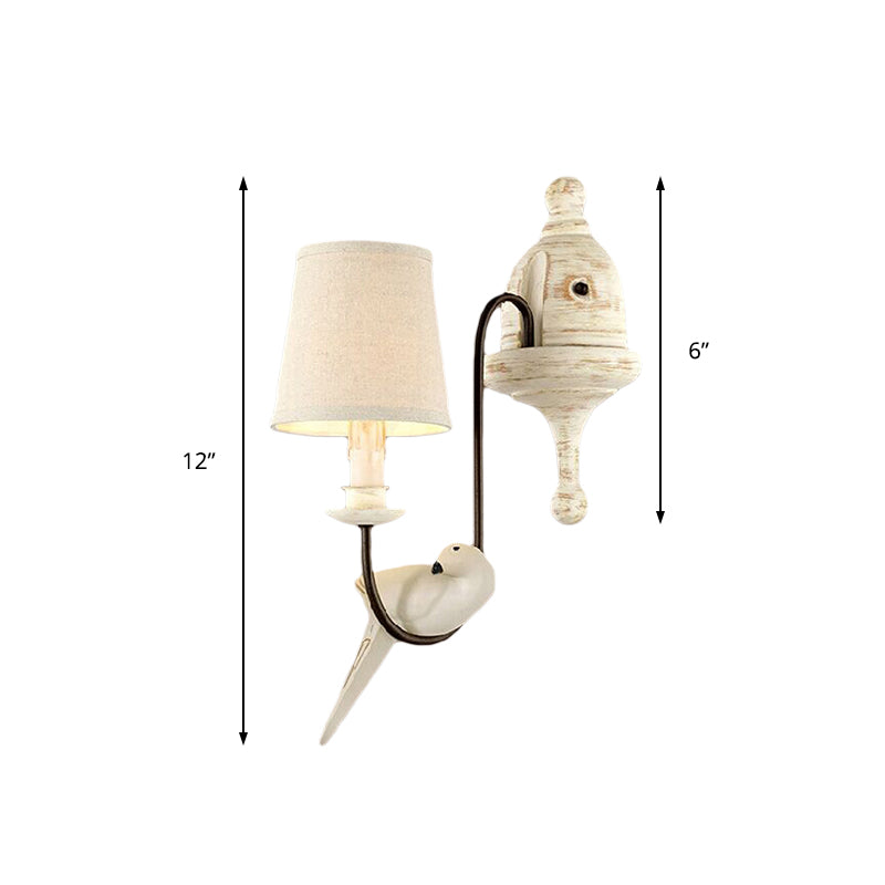 Tapered Country Metal Wall Lamp With Bird Accents - Bedroom Sconce Light Fixture