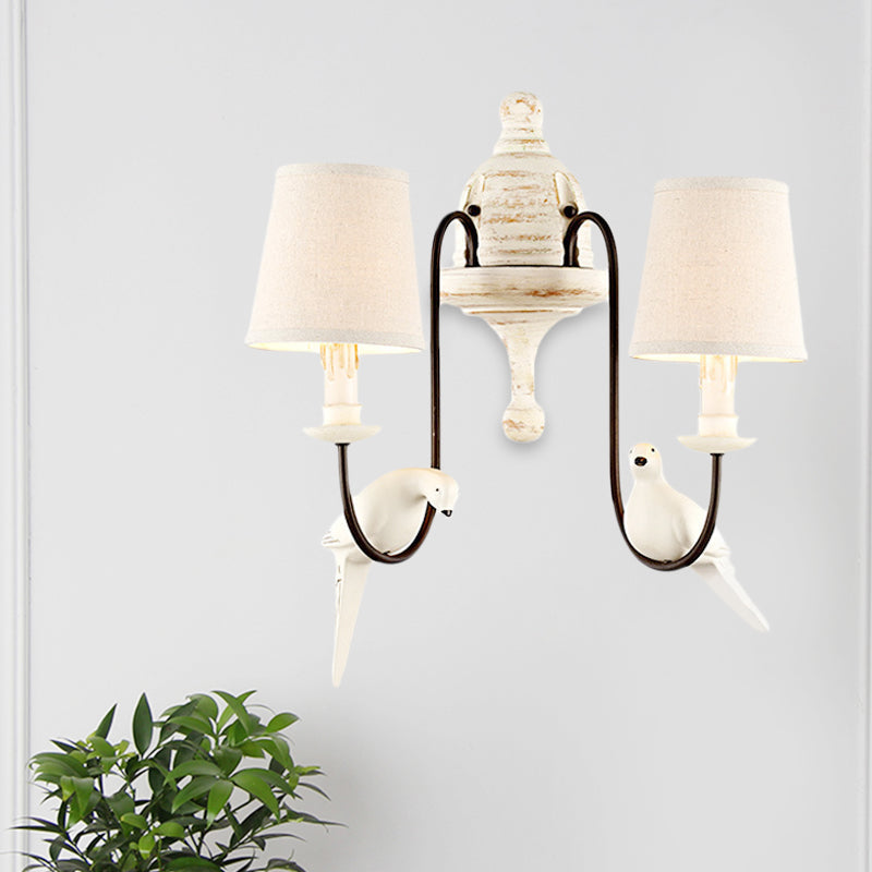 Tapered Country Metal Wall Lamp With Bird Accents - Bedroom Sconce Light Fixture