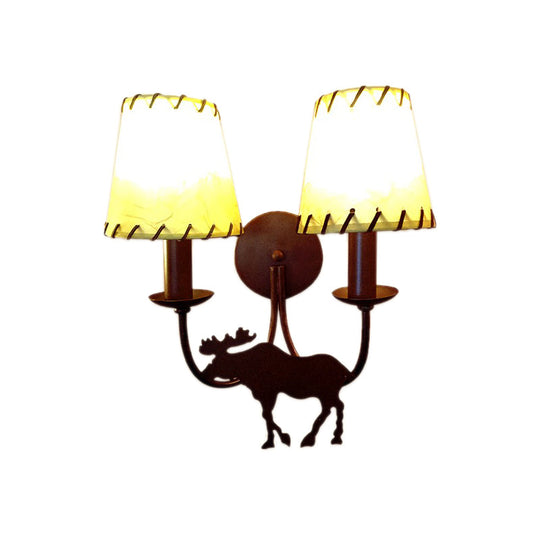 Rustic Deer-Themed Metal Sconce Lighting: Tapered 2-Light Wall Mounted Lamp For Living Room