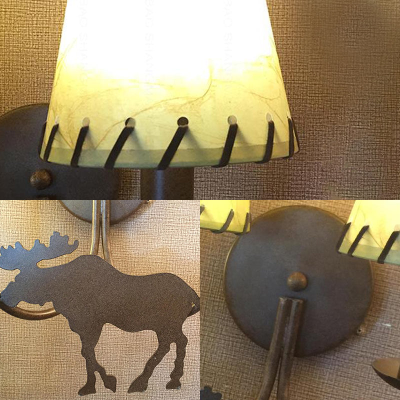 Rustic Deer-Themed Metal Sconce Lighting: Tapered 2-Light Wall Mounted Lamp For Living Room