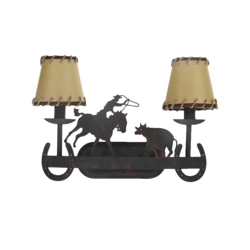 Rustic Wall Sconce Lamp With Animal Accents - Ideal For Restaurant 2-Bulb Conical Design