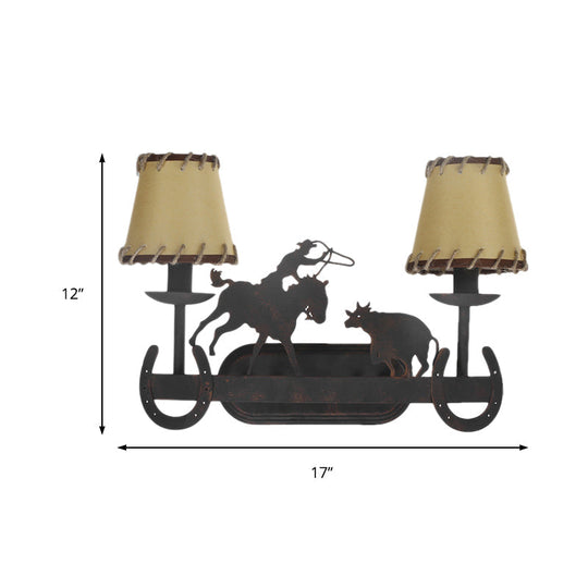 Rustic Wall Sconce Lamp With Animal Accents - Ideal For Restaurant 2-Bulb Conical Design