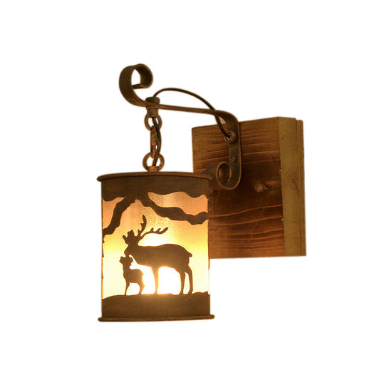 Rustic Wall Mounted Sconce Lamp With Fabric Shade - Porch Light Fixture