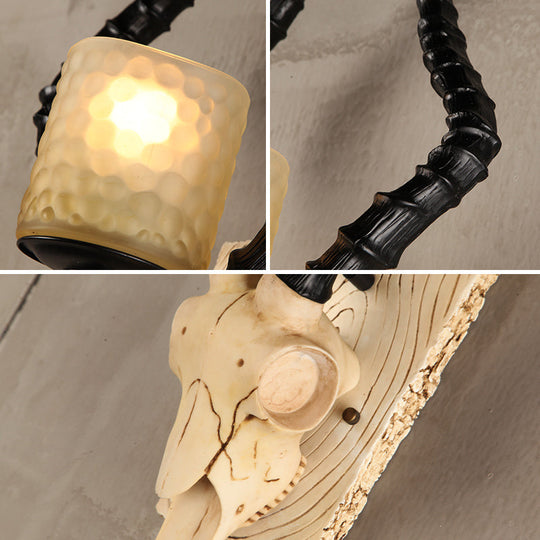 Rustic Black Gazelle Wall Sconce With Water Glass Shade - Indoor Lighting