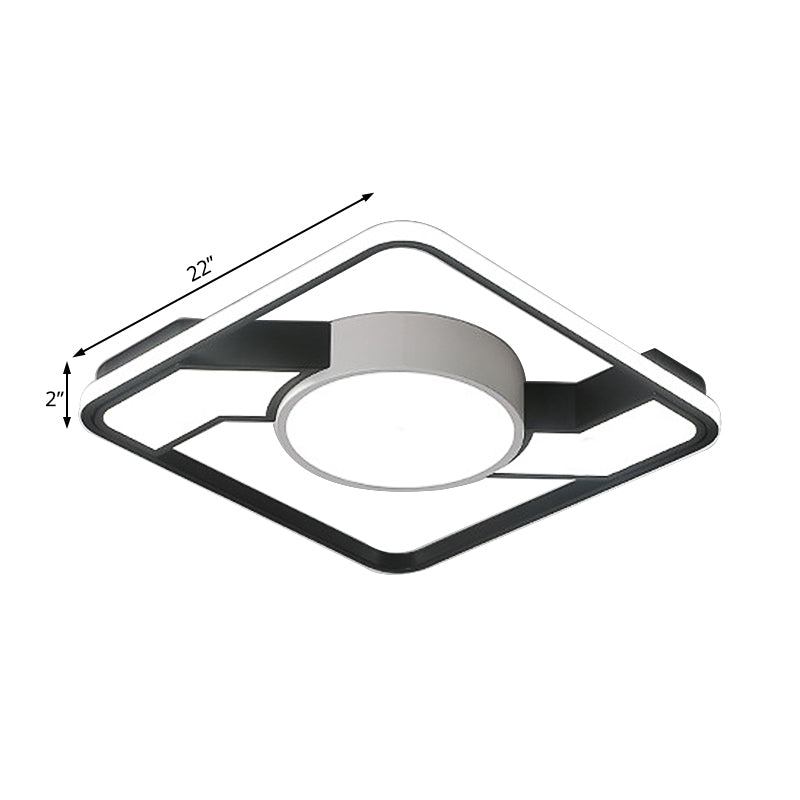 Modern LED Flush Mount Lamp: Wide Black-White Acrylic Square Light Fixture (18"/22"/31.5")