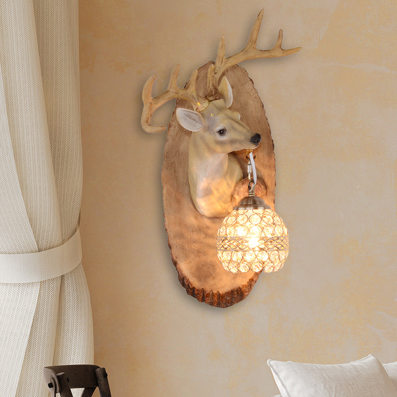 Rustic Resin Wall Lamp With Elk Design & Orb Shade - Black/Gold/Tan Left/Right Sconce Fixture.