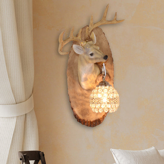 Rustic Resin Wall Lamp With Elk Design & Orb Shade - Black/Gold/Tan Left/Right Sconce Fixture.