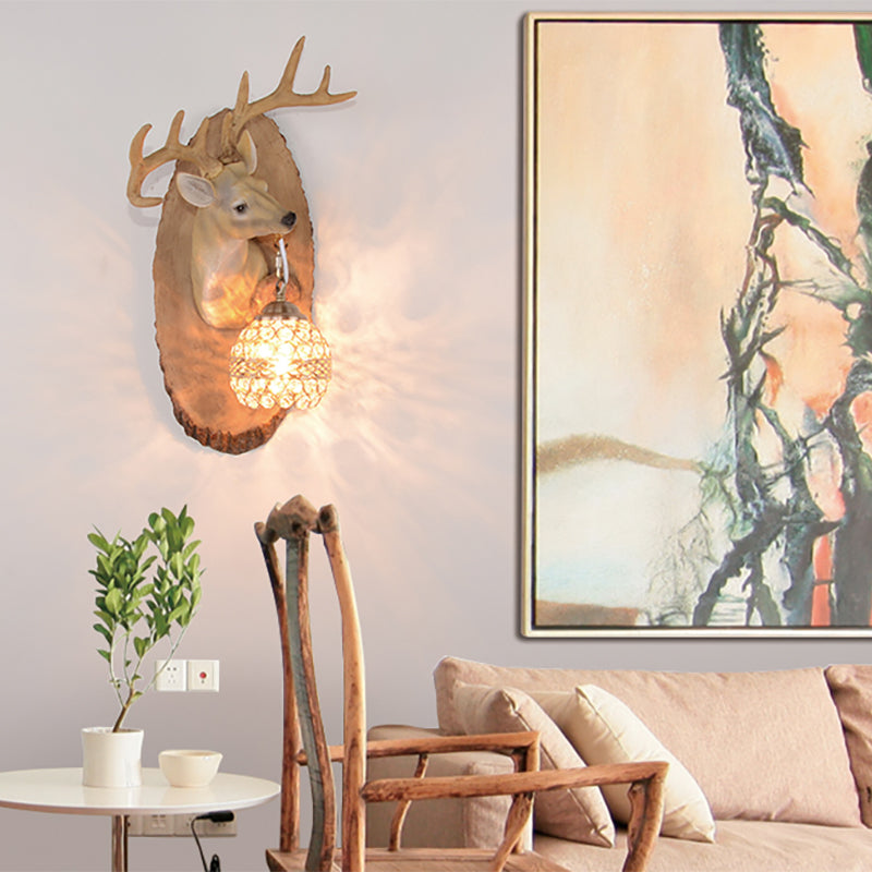 Rustic Resin Wall Lamp With Elk Design & Orb Shade - Black/Gold/Tan Left/Right Sconce Fixture.