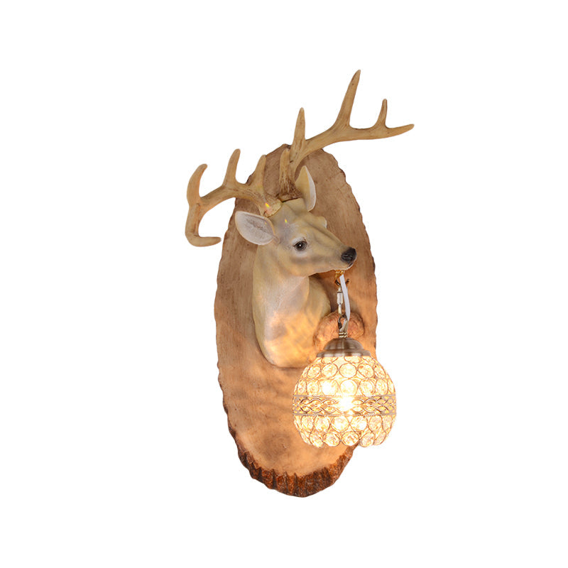 Rustic Resin Wall Lamp With Elk Design & Orb Shade - Black/Gold/Tan Left/Right Sconce Fixture.