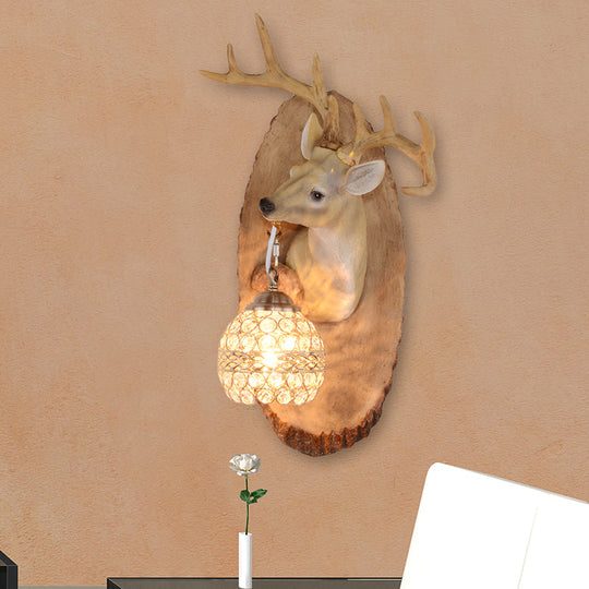 Rustic Resin Wall Lamp With Elk Design & Orb Shade - Black/Gold/Tan Left/Right Sconce Fixture.