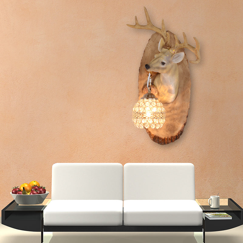 Rustic Resin Wall Lamp With Elk Design & Orb Shade - Black/Gold/Tan Left/Right Sconce Fixture.