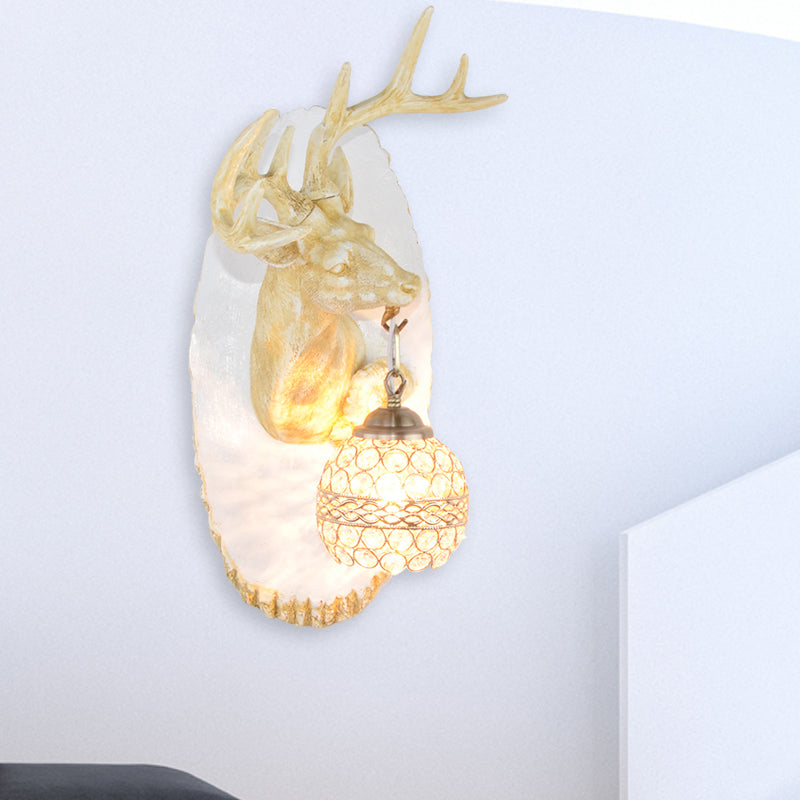 Rustic Resin Wall Lamp With Elk Design & Orb Shade - Black/Gold/Tan Left/Right Sconce Fixture. White