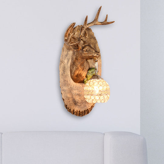 Rustic Resin Wall Lamp With Elk Design & Orb Shade - Black/Gold/Tan Left/Right Sconce Fixture. Gold