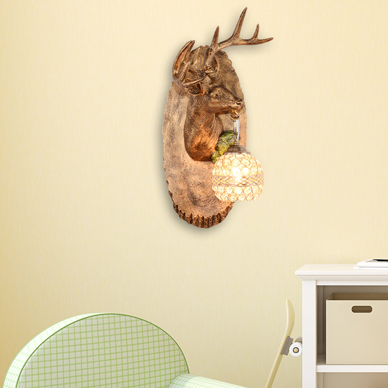 Rustic Resin Wall Lamp With Elk Design & Orb Shade - Black/Gold/Tan Left/Right Sconce Fixture.