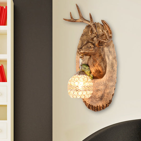 Rustic Resin Wall Lamp With Elk Design & Orb Shade - Black/Gold/Tan Left/Right Sconce Fixture. Gold