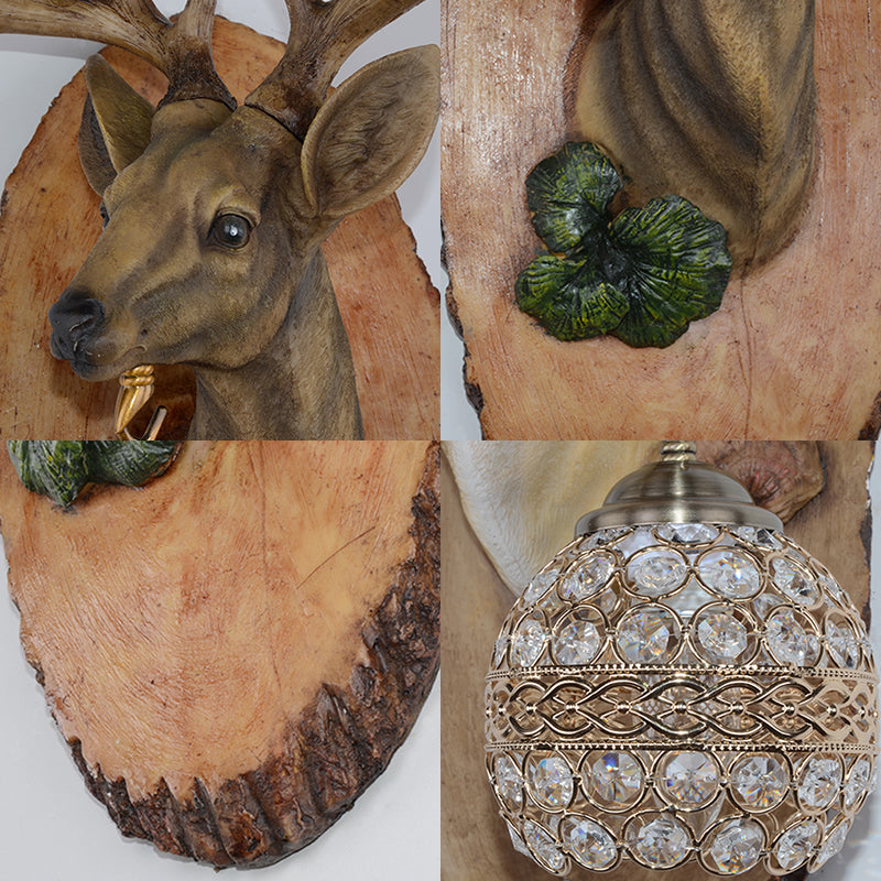 Rustic Resin Wall Lamp With Elk Design & Orb Shade - Black/Gold/Tan Left/Right Sconce Fixture.