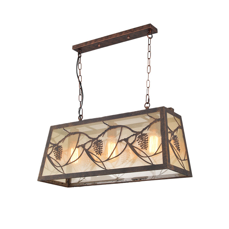 Rustic Metal Island Light Fixture: Country Pendant Lighting For Living Room - 3/6 Lights Rectangular