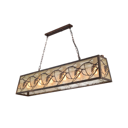 Rustic Metal Island Light Fixture: Country Pendant Lighting For Living Room - 3/6 Lights Rectangular