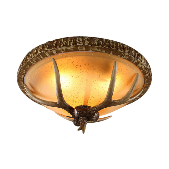 Country Brown Elk Pattern Ceiling Mount Light Fixture for Bedroom