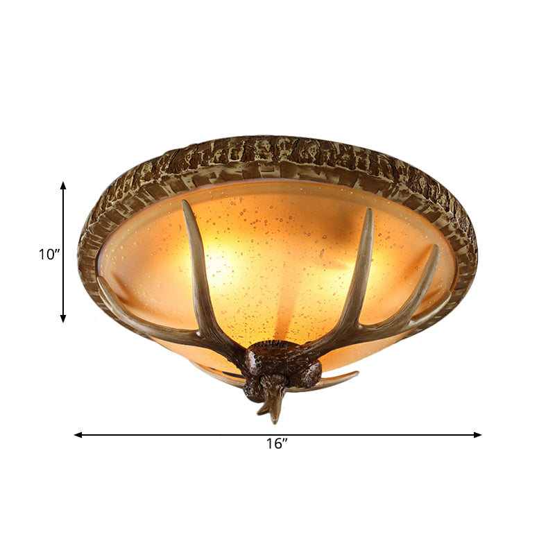 Country Brown Elk Pattern Ceiling Mount Light Fixture for Bedroom