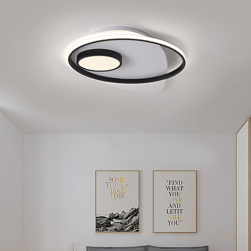 Modernist Led Acrylic Oval Flush Mount Light - Black/White Ceiling Lamp Fixture 18/21.5/27 Wide