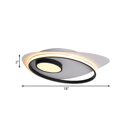 Modernist Led Acrylic Oval Flush Mount Light - Black/White Ceiling Lamp Fixture 18/21.5/27 Wide