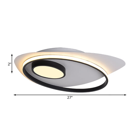 Modernist Led Acrylic Oval Flush Mount Light - Black/White Ceiling Lamp Fixture 18/21.5/27 Wide