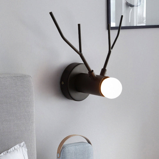 Classic Black Metal Wall Sconce With Exposed Bulb - Indoor Elk Design Light Fixture