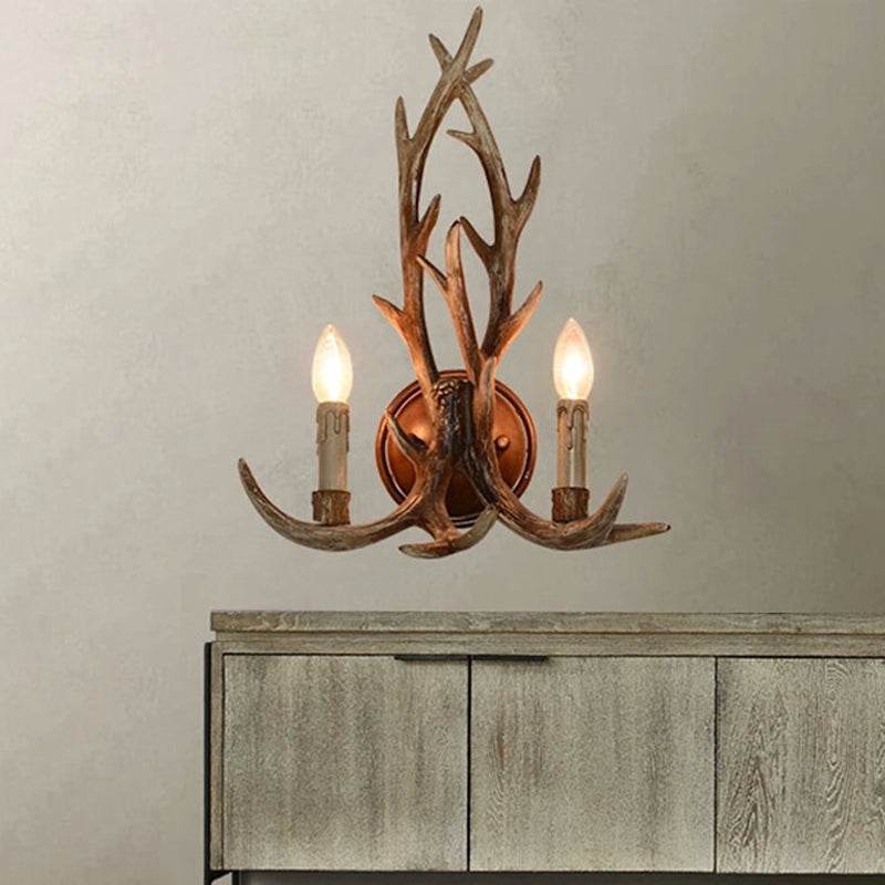 Antler Backplate Resin Wood Sconce Lamp - Traditional 1-Light Wall Mounted Indoor Lighting