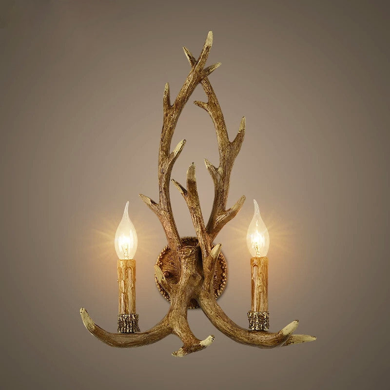 Antler Backplate Resin Wood Sconce Lamp - Traditional 1-Light Wall Mounted Indoor Lighting