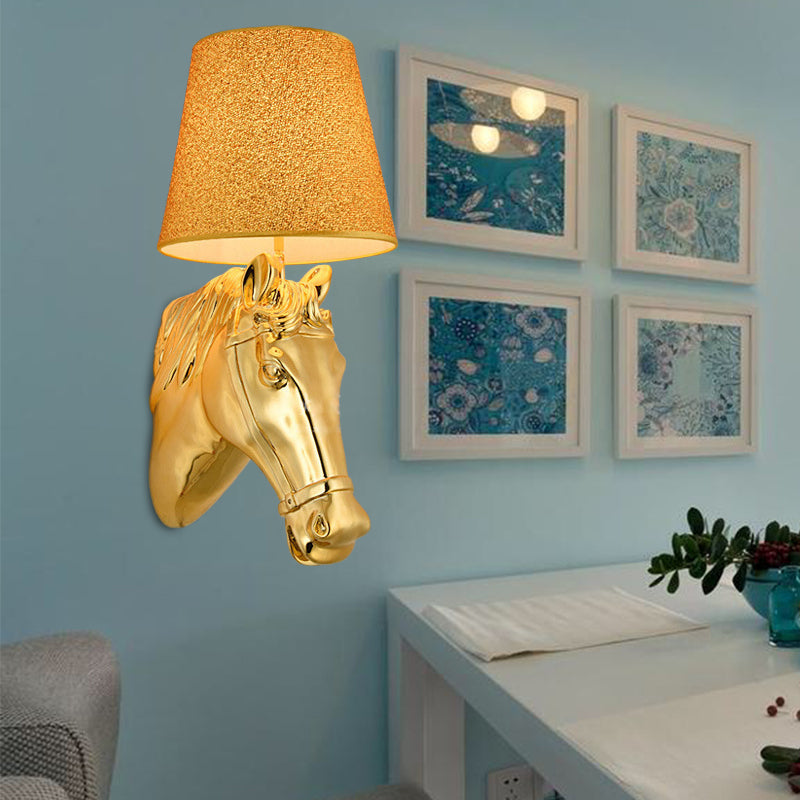 Metal Horse Head Sconce: Classical Indoor Wall Lamp In Gold - 1 Light 8.5/12 W / 8.5